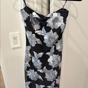 Black Strapless Dress with Silver Floral Embroidery